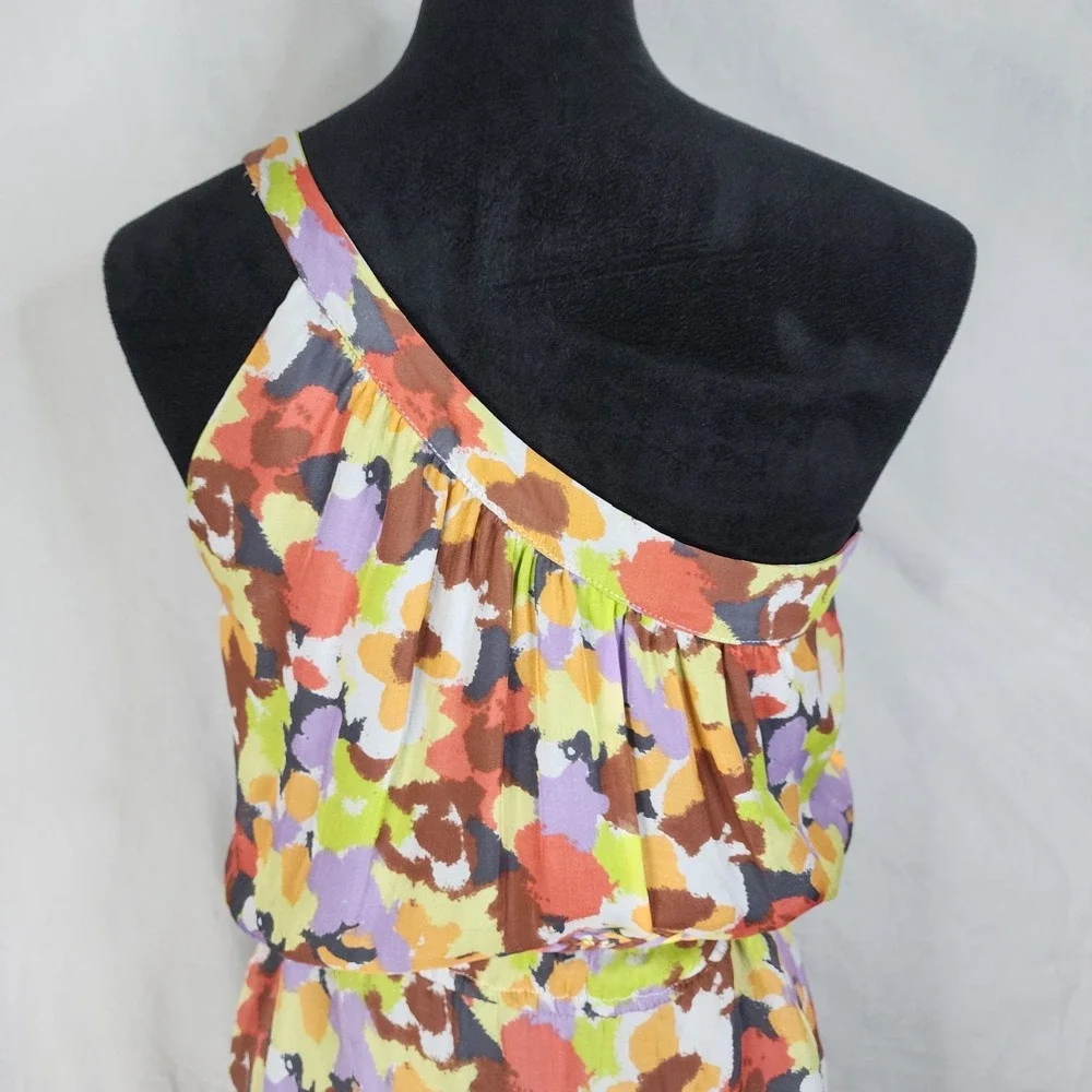 Vtg CHARLIE JADE Size XS‎ 100% Silk Floral Art to Wear One Shoulder Sundress EUC